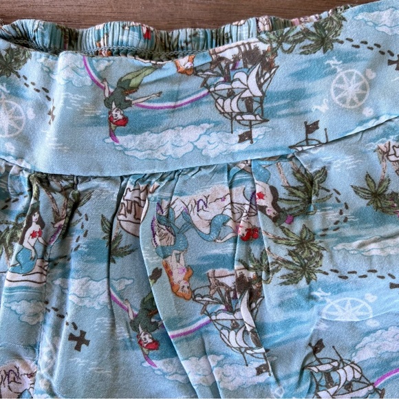 Disney Peter Pan Mermaid Lagoon Retro Challis Shorts Large Loose Fit Pleated GUC - Picture 4 of 10